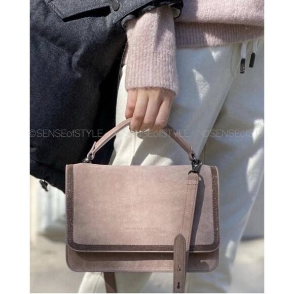 Brunello Cucinelli Large Monili Suede Top-Handle and Shoulder Bag - Picture 12 of 13